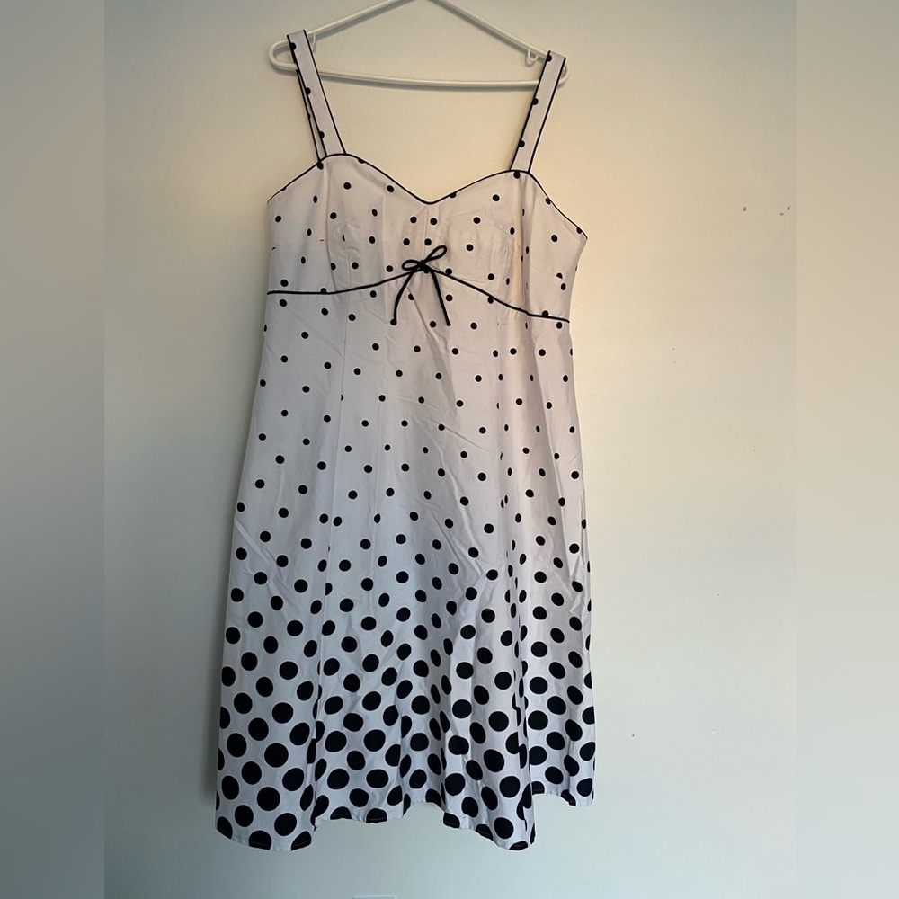 R & K Polka Dot Sun Dress 16W Black White Romantic‎ Easter Paris Preppy Coastal